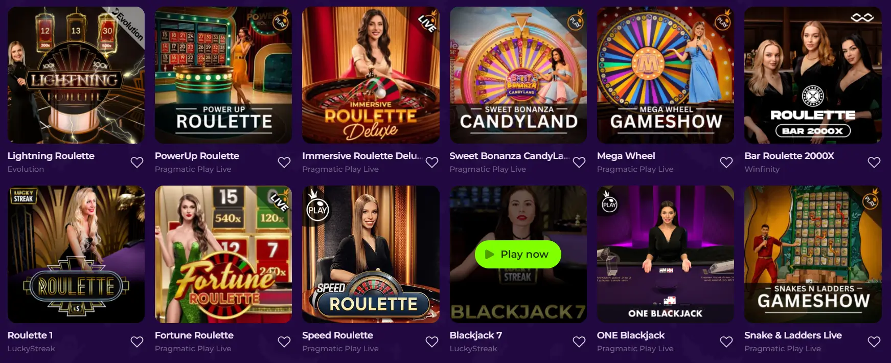 Gambloria Live-Casino-Lobby mit Roulette- und Blackjack-Tischen